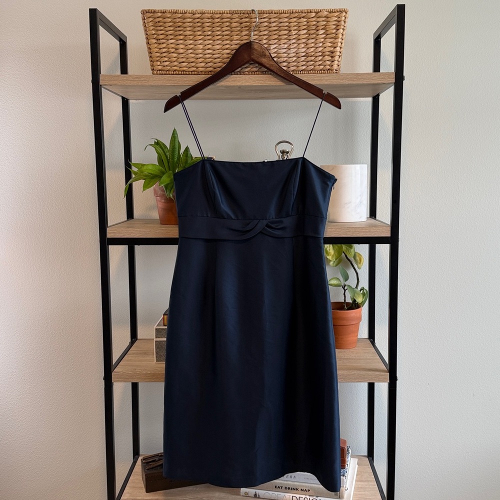 Ann Taylor Navy Spaghetti Strap Silky Feel Dress, 6